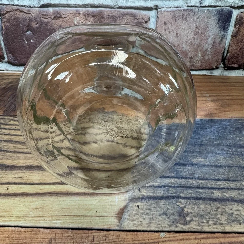 Vintage MCM Glass Liquor/ Whiskey Decanter w/ Stopper Round Ribbed Barware‎